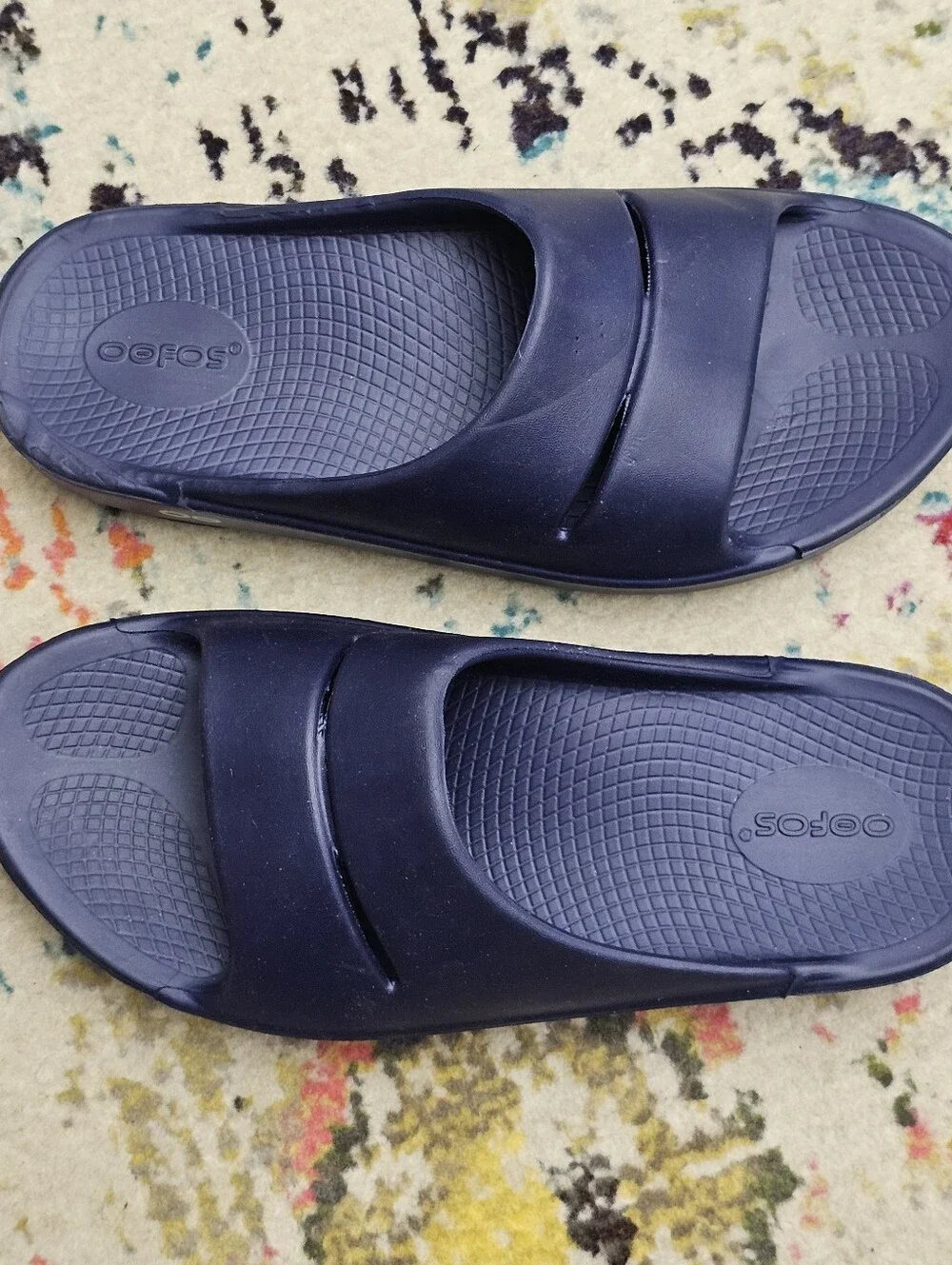 OOFOS OOahh Comfort Slide Sandals Men's Size 7 Navy Blue Slip On Recovery Shoes